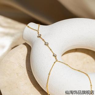 时尚手链女戒指链条水钻链条手指链ins简约连指手饰个性小众设计