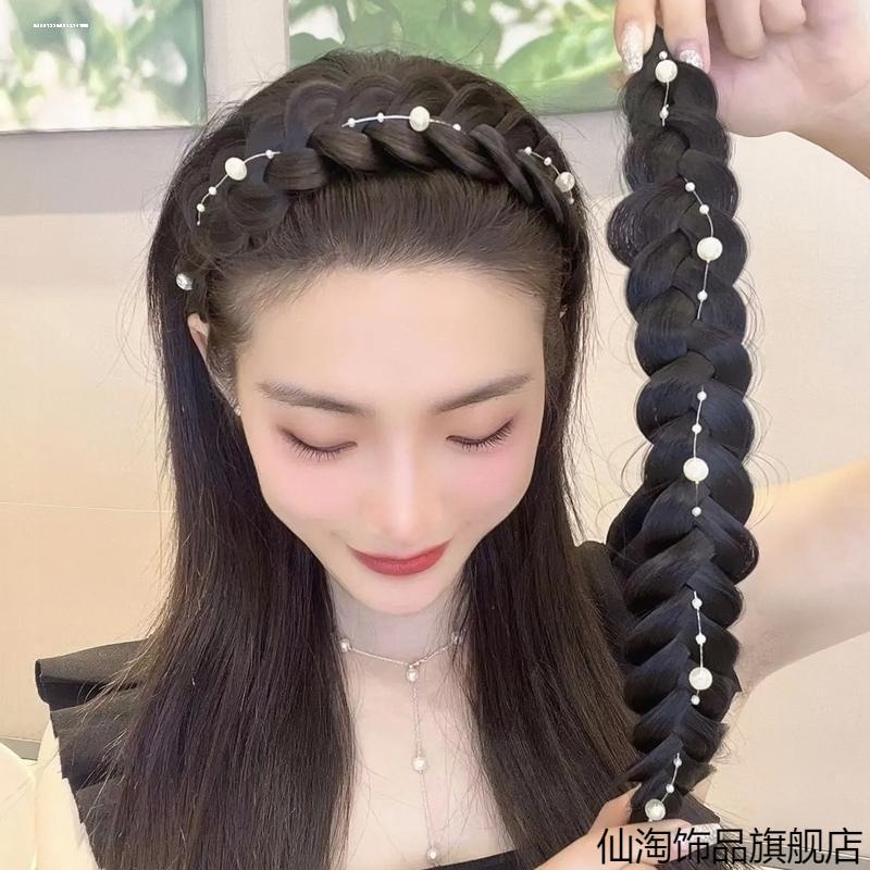 珍珠鱼骨辫增高颅顶发卡假发发箍女麻花辫压发头饰