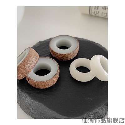 白玉菩提根子戒指扳指手工diy工具材料包半成品切片情侣