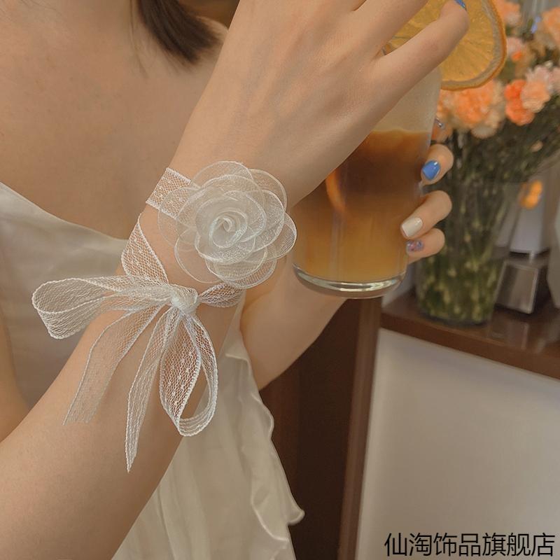 森系色蕾丝领巾女超仙气质百搭多功能发带刺绣丝巾绑包包小发带