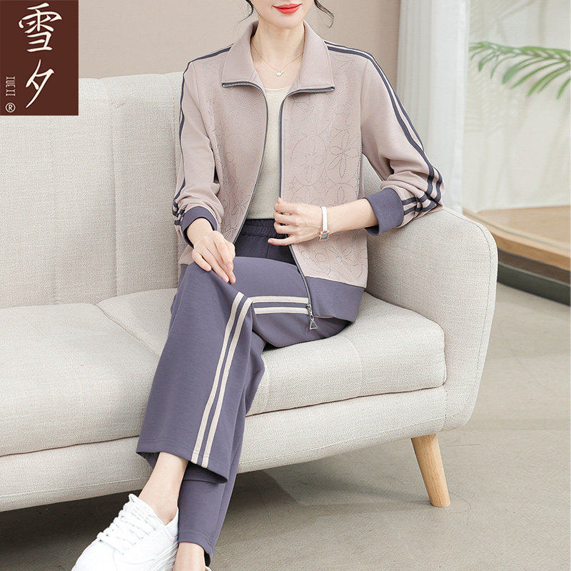 妈妈春装2026新款洋气休闲外套中老年女春秋运动服套装40岁50上衣