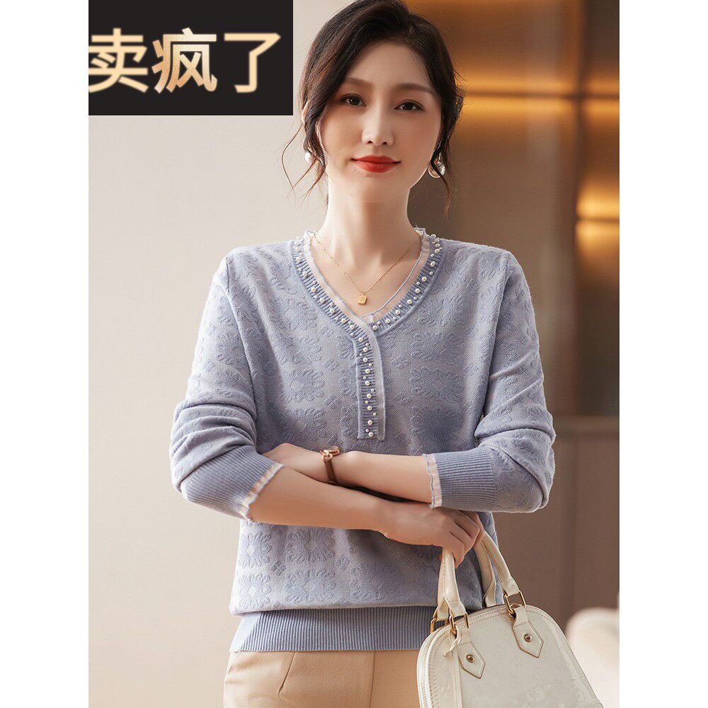 妈妈秋装洋气打底小衫40岁减龄中老年人女宽松针织衫中年妇女上衣