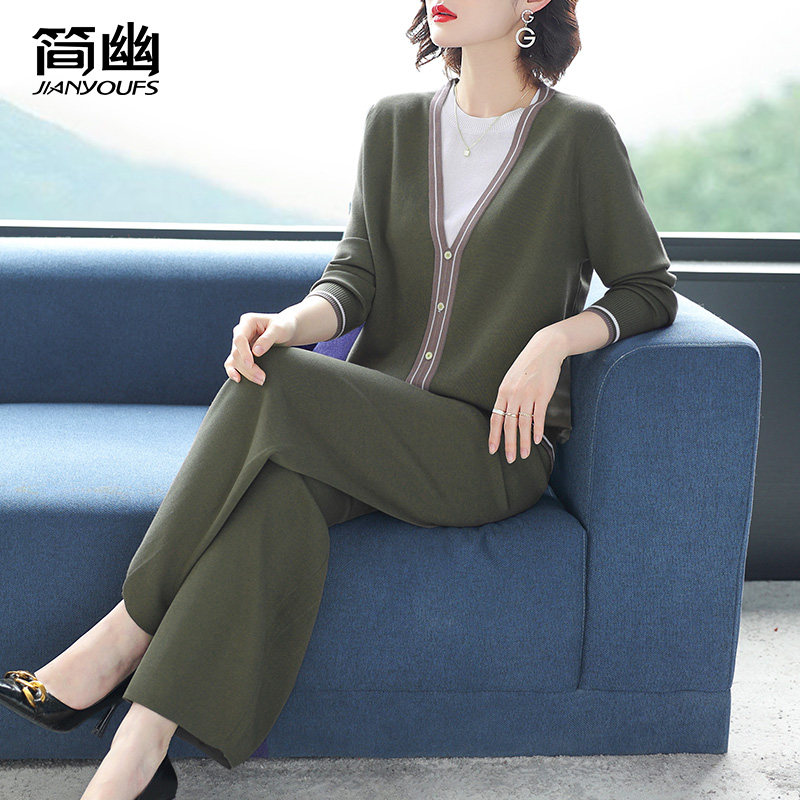 洋气妈妈装春秋冰丝套装