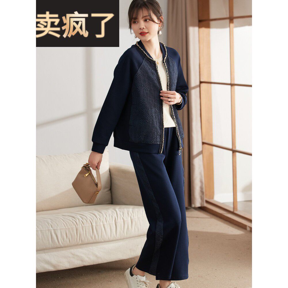 喜卉中年妈妈秋装运动服套装洋气休闲两件套中老年女装小香风外套