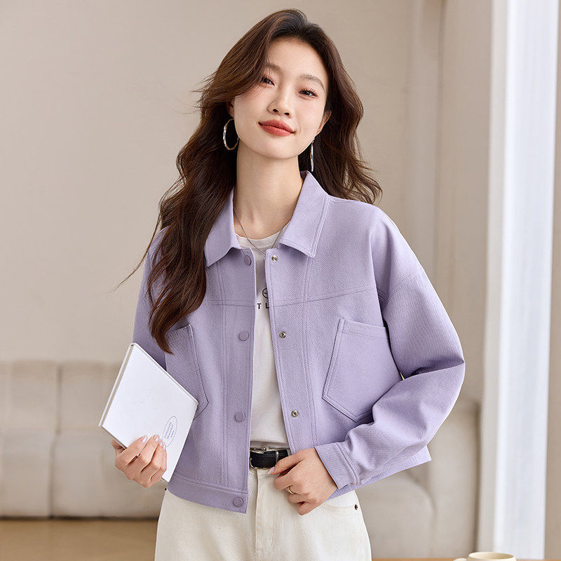 高级感翻领短开衫外套女2026春秋新款气质宽松小个子休闲夹克上衣