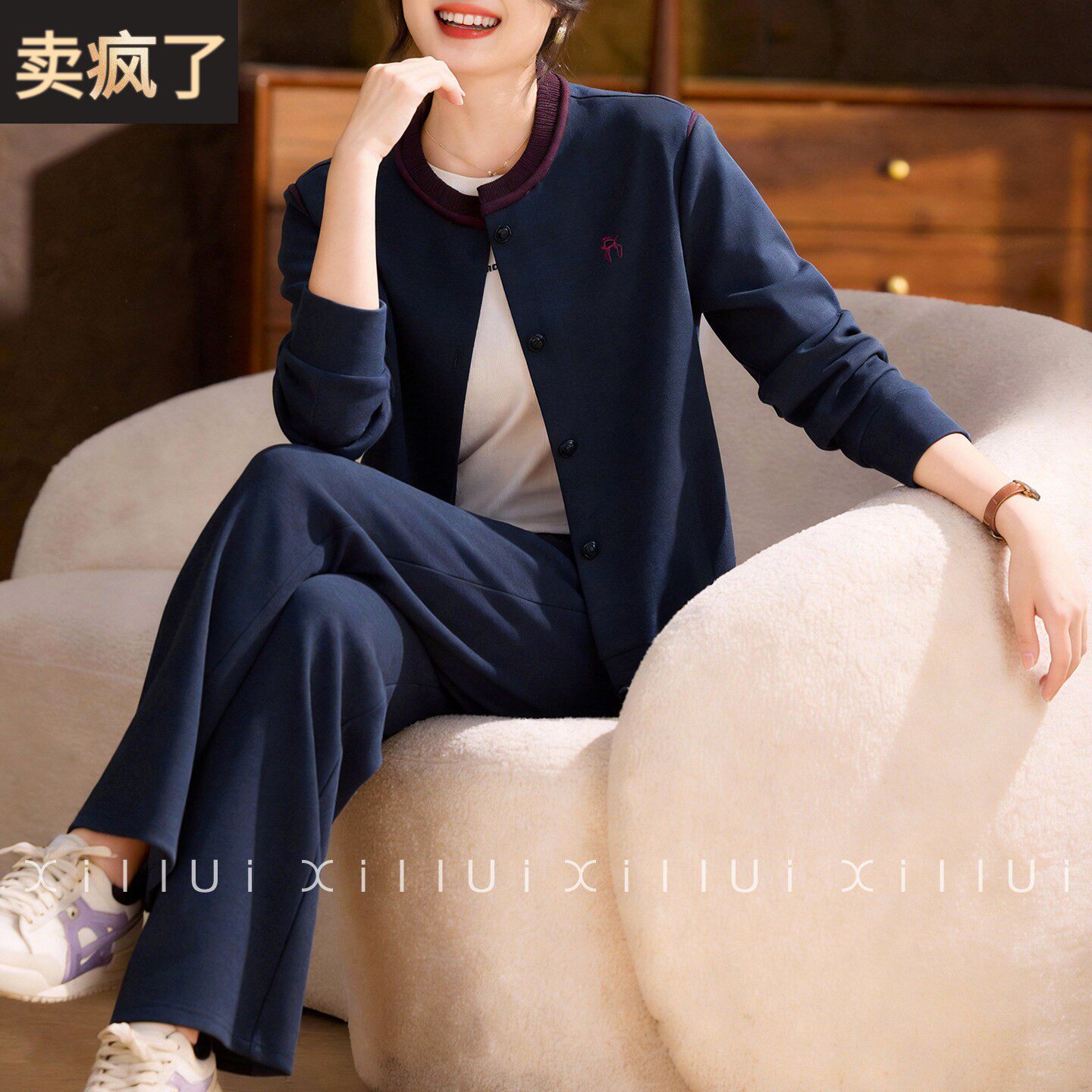 喜卉2026新款妈妈春装洋气休闲裤子中老年女装运动服外套两件套装