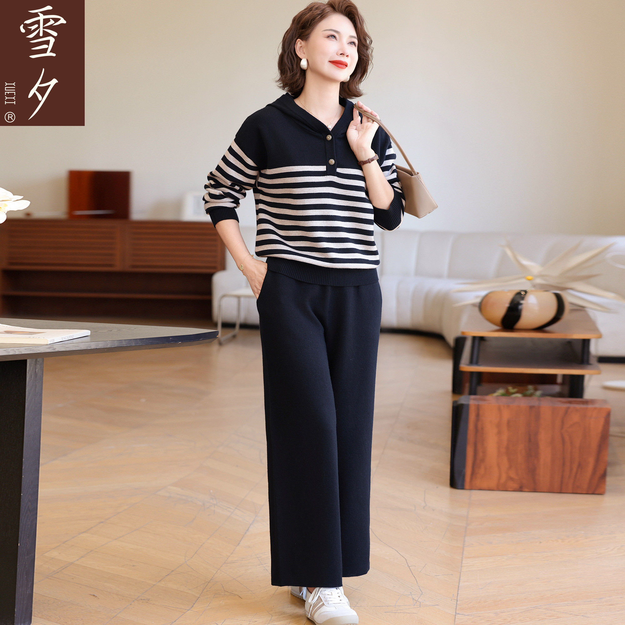 妈妈宽松上衣春装休闲套装2026新款中老年女装针织衫两件套50多岁