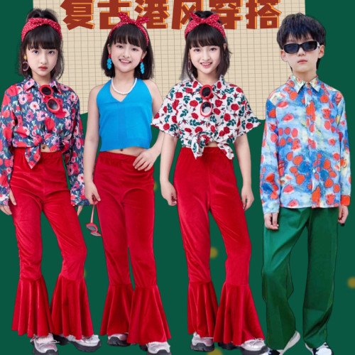 儿童复古港风花衬衫套装
