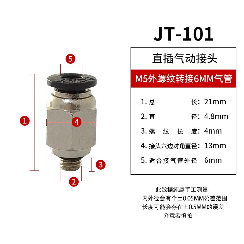 外螺纹快插气管接头M5/M6一分牙两分牙料管接头4L/6/8/10/12MM转