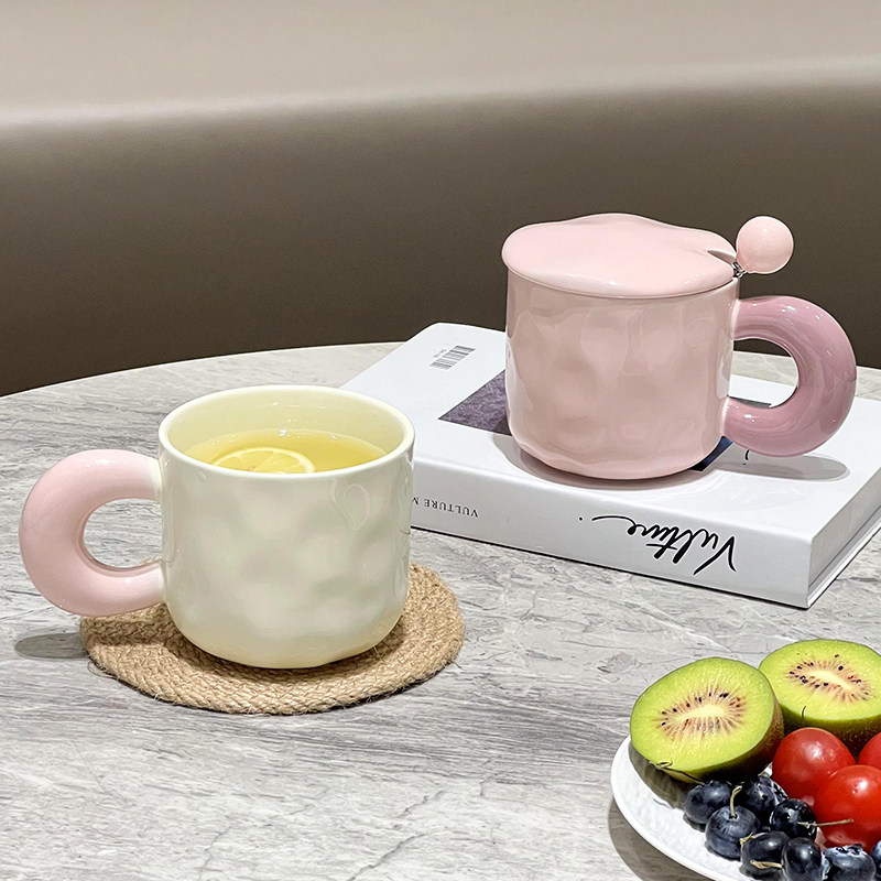 陶瓷杯子带盖带勺马克杯家用办公室咖啡杯开学礼物早餐杯勺情侣喝