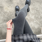 女外穿不掉裆薄绒显瘦秋冬加厚棉螺纹裤 2025新款 灰色条纹打底裤 袜