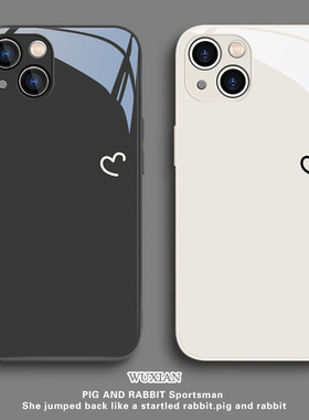 适用苹果17promax手机壳情侣iPhone14/13爱心ip11新款苹果16/12mi简约冷淡风x女生xr玻璃xsmax男16plus镜面xs