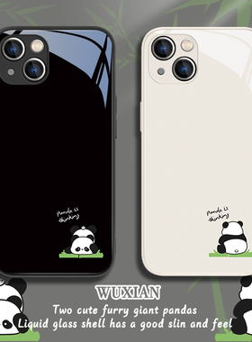 适用iphone14手机壳可爱熊猫苹果15/16小清新ip13mini高级感12promax/11可爱xsmax新款xr情侣x小众8plus玻璃7