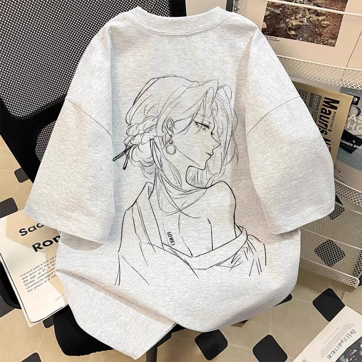 【320克重磅纯棉】短袖t恤男生美式高街素描人物宽松半截袖上衣潮