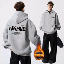 美式潮牌字母印花宽松连帽卫衣男肩膀拉链设计感小众加绒保暖上衣