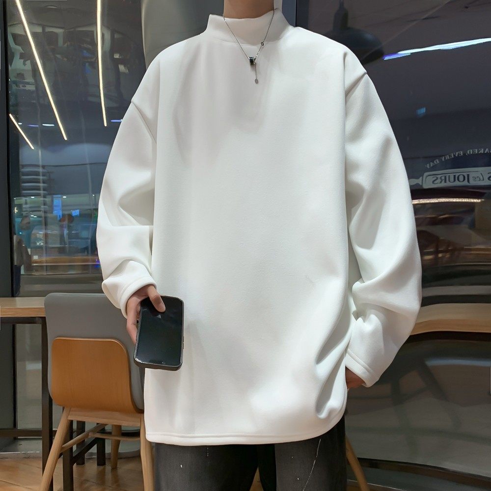 2025秋冬半高领德绒打底上衣男加绒加厚保暖内搭休闲百搭长袖体恤