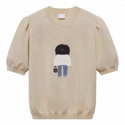 预.售2026年春季棉混纺圆领泡泡袖针织衫短袖上衣2K1EE66