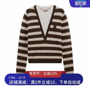 现货针织衫2025冬季新款绵羊毛假两件上衣女3J4E411
