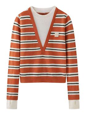 现货针织衫2025冬季新款绵羊毛假两件上衣女3J4E411