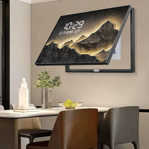 背有靠山电表箱装饰画 画带钟表2025新款高级感时钟电闸箱电闸箱