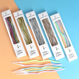 曲线螺旋纹生日蛋糕蜡烛七彩虹色创意长杆铅笔蜡烛浪漫派对装饰扮