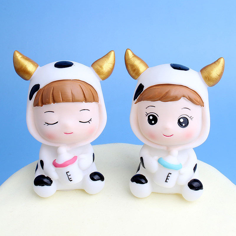 牛宝宝蛋糕装饰摆件生日周岁烘焙派对奶瓶牛生肖牛金牛座男女宝宝