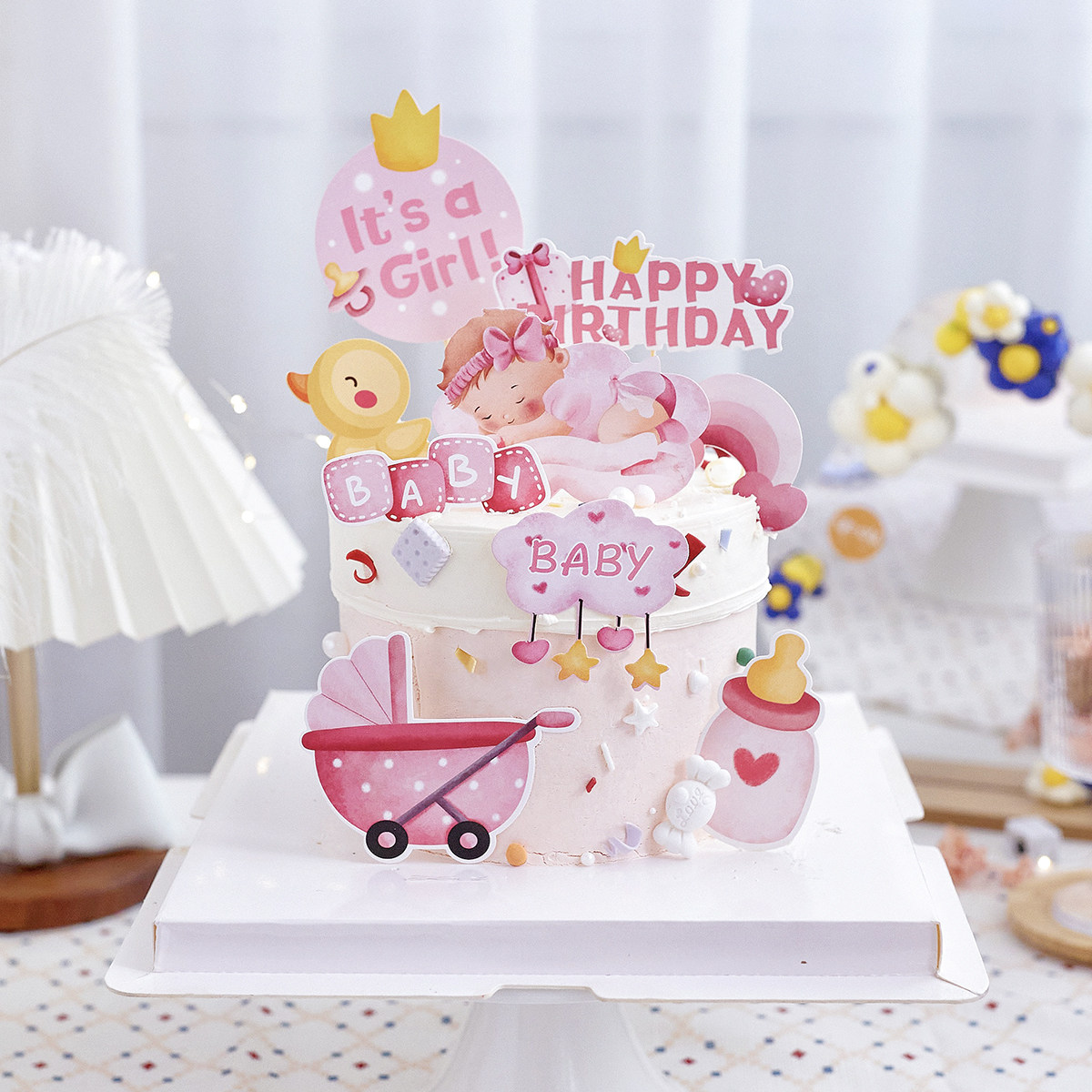 婴儿宝宝生日蛋糕装饰插件一周岁满月啦100天奶瓶婴儿车儿童插件