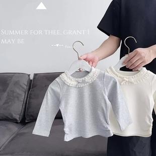 儿童百搭蝴蝶结花边上衣打底衫 女童纯棉长袖 春秋2025新款