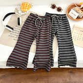 喇叭裤 女童裤 儿童洋气时髦条纹阔腿裤 直筒裤 子春夏秋款 2025新款