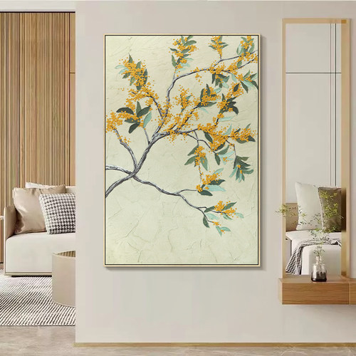 忒派手绘油画桂花现代中古风客厅装饰画《金桂》新中式玄关挂画