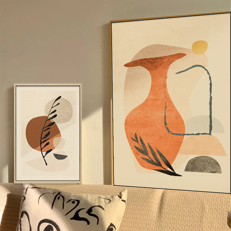 侘寂风装饰画肌理感北欧小众艺术油画静物几何抽象画花瓶客厅挂画