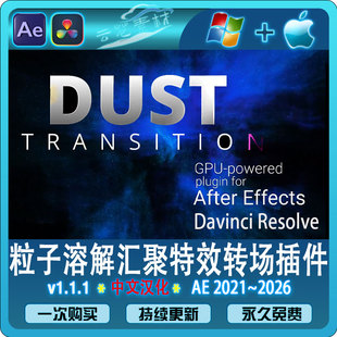 AE达芬奇粒子溶解汇聚特效转场汉化插件 Dust Transition win/mac