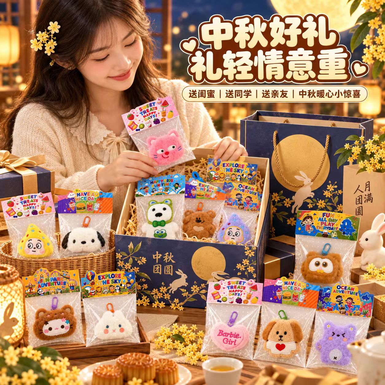 中秋国庆节假日活动小礼品小玩具幼儿园商超餐饮店毛绒挂件玩偶
