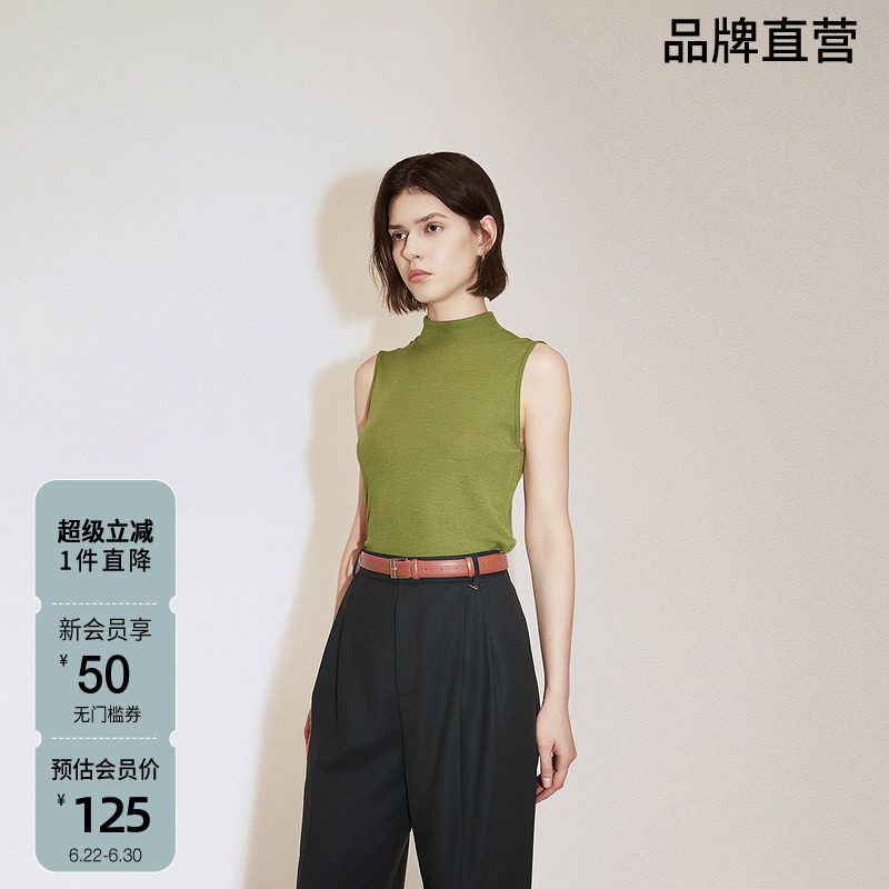 OCHIRLY欧时力 澳大利亚羊毛高领无袖毛衣女时尚气质秋季新品