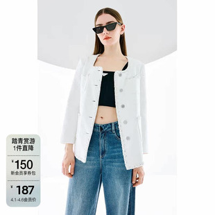 纱小香风外套女 珠片花式 欧时力 秋装 方领法式 2023新款 黑标系列