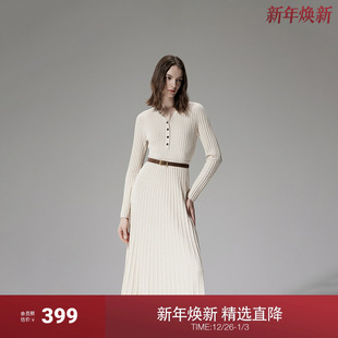 新品 OCHIRLY欧时力 水溶棉V领针织连衣裙软糯肌理感高级2024秋季