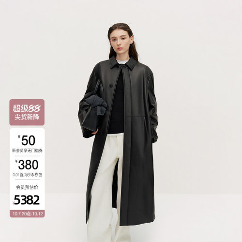 OCHIRLY欧时力 绵羊皮真皮外套女大衣翻领宽松高级感冬季新品