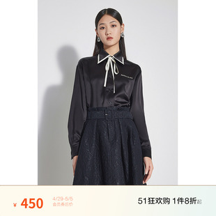 女2023新款 黑标系列 进口缎面衬衫 春装 欧时力 撞边系带通勤气质