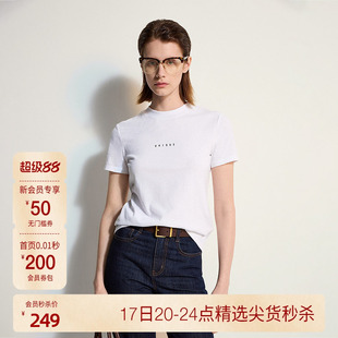 【新品】OCHIRLY欧时力 T恤女2026夏棉汉麻字母印花显瘦正肩短袖