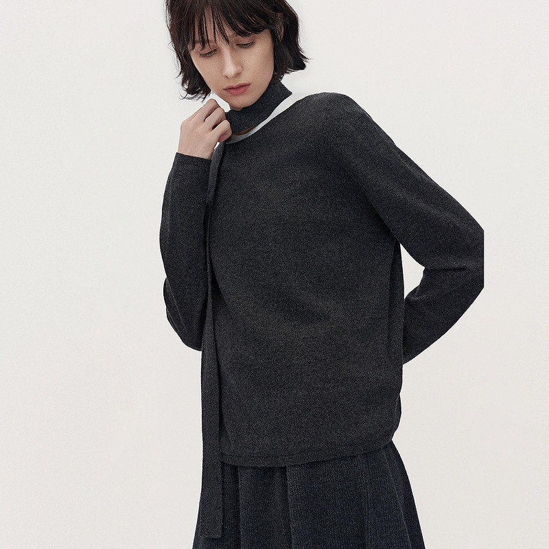 ochirly欧时力可机洗100%羊绒毛衣女上衣保暖飘带早春
