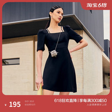 黑标系列 欧时力法式连衣裙夏装吊带配挎包