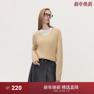 OCHIRLY欧时力牦牛绒羊毛套头毛衣女针织V领松弛感2025春新款