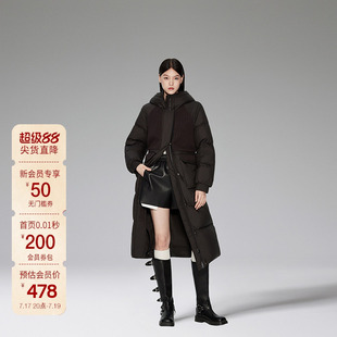 【超轻羽绒料】欧时力 长款大衣女冬装拼接毛织保暖外套