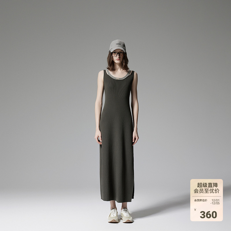 欧时力假两件针织连衣裙