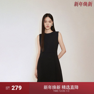 ochirly欧时力A字无袖 连衣裙收腰小黑裙气质高级感新款
