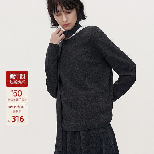 ochirly欧时力可机洗100%羊绒毛衣女上衣保暖飘带早春