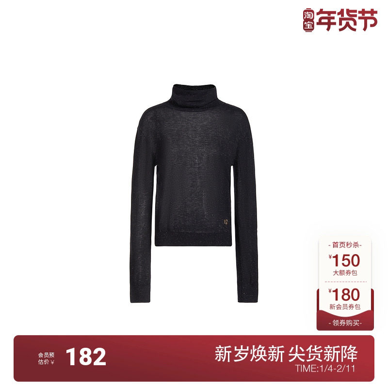 ochirly欧时力 高领羊毛毛衣女2024新款早春宽松金银丝轻薄气质