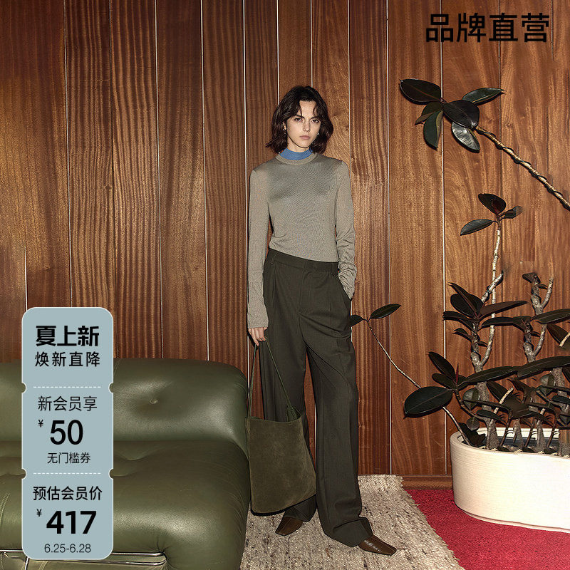 OCHIRLY欧时力 羊毛精纺呢西装长裤女直筒阔腿通勤秋季