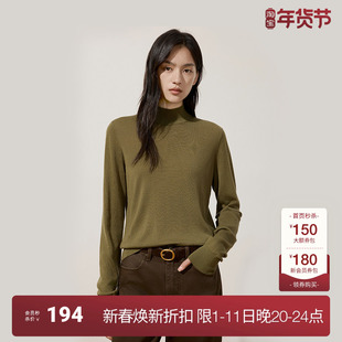 OCHIRLY欧时力 澳大利亚100%美丽诺羊毛半高领毛衣女2024秋冬新品