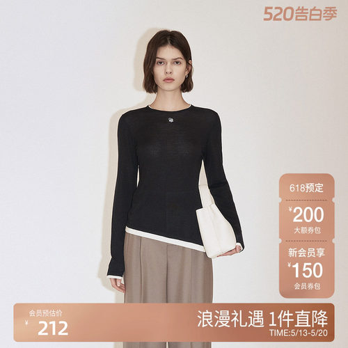 ochirly欧时力桑蚕丝羊毛套头毛衣女针织衫设计感2025春新款